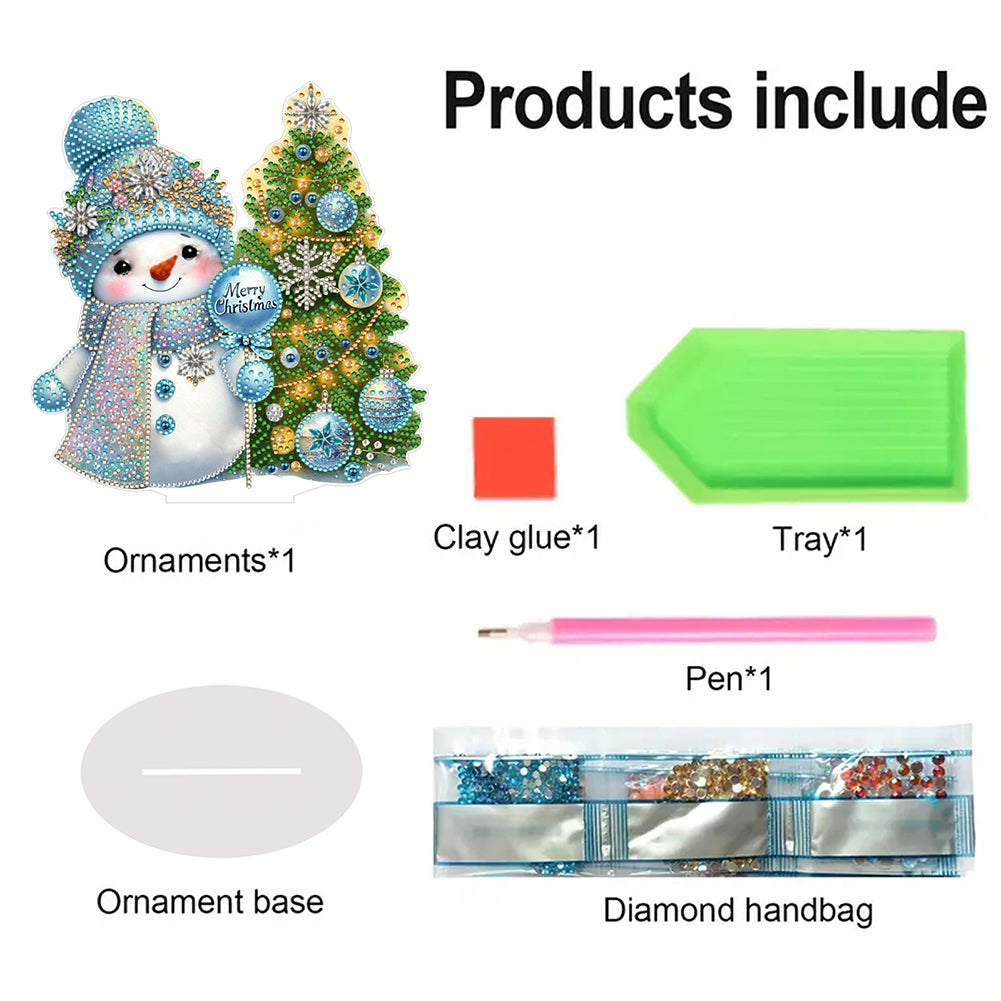 2D Flat Snowman Print DIY Desktop Diamond Art Kits for Home Office Desktop Decor