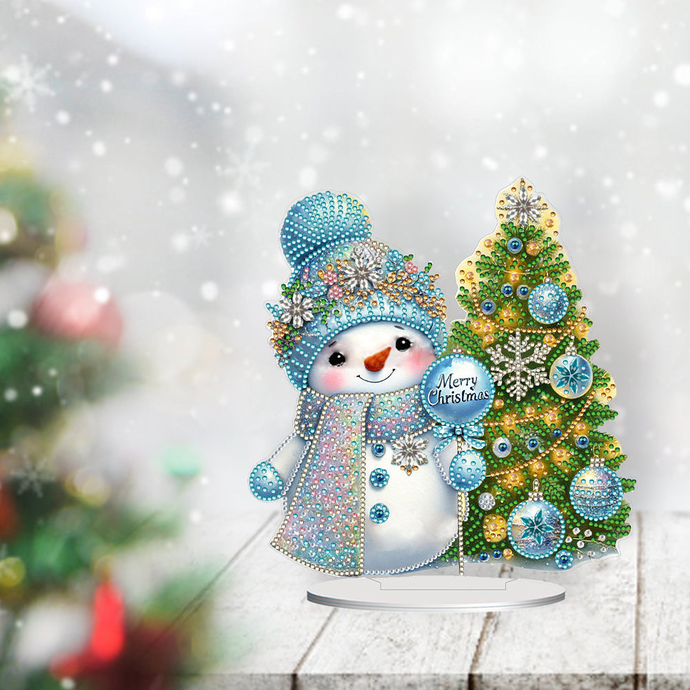 2D Flat Snowman Print DIY Desktop Diamond Art Kits for Home Office Desktop Decor