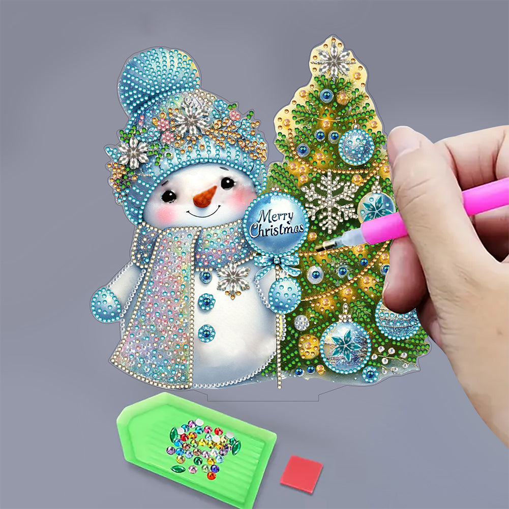 2D Flat Snowman Print DIY Desktop Diamond Art Kits for Home Office Desktop Decor