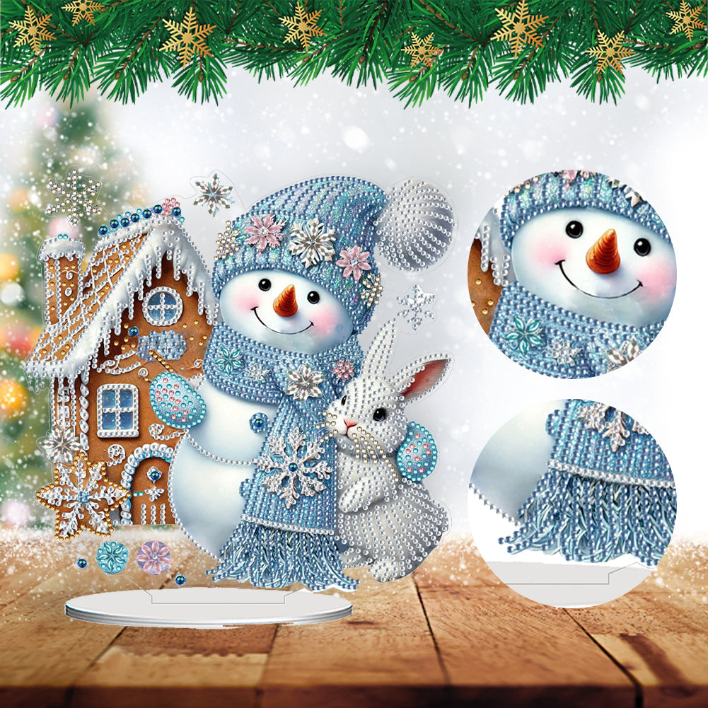 2D Flat Snowman Print DIY Desktop Diamond Art Kits for Home Office Desktop Decor