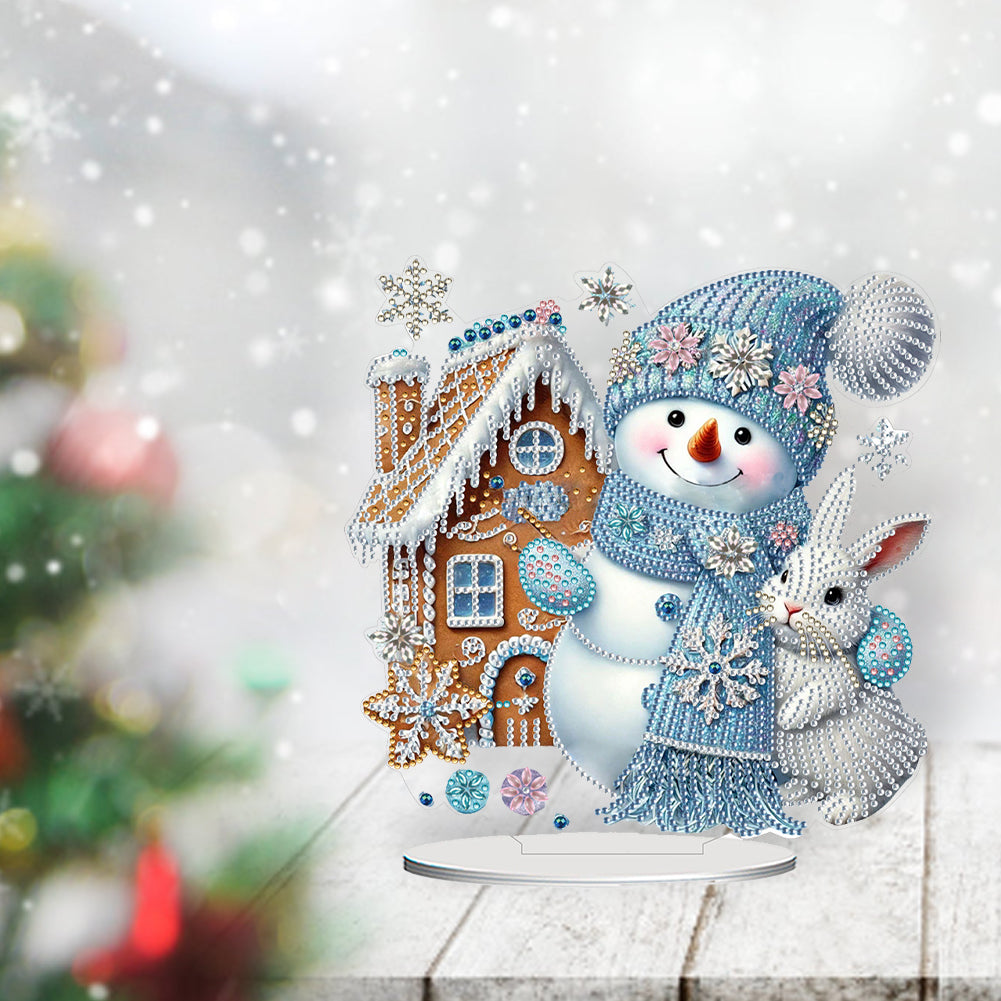 2D Flat Snowman Print DIY Desktop Diamond Art Kits for Home Office Desktop Decor