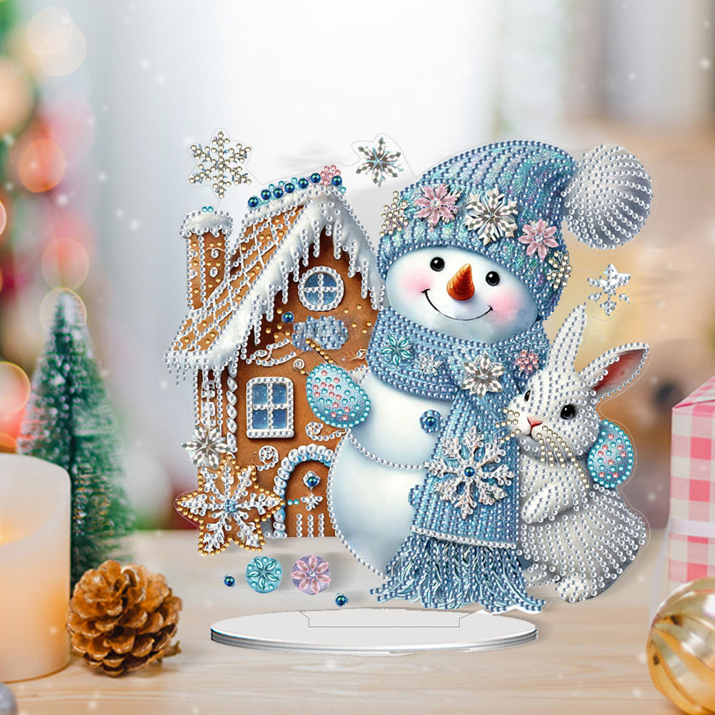 2D Flat Snowman Print DIY Desktop Diamond Art Kits for Home Office Desktop Decor