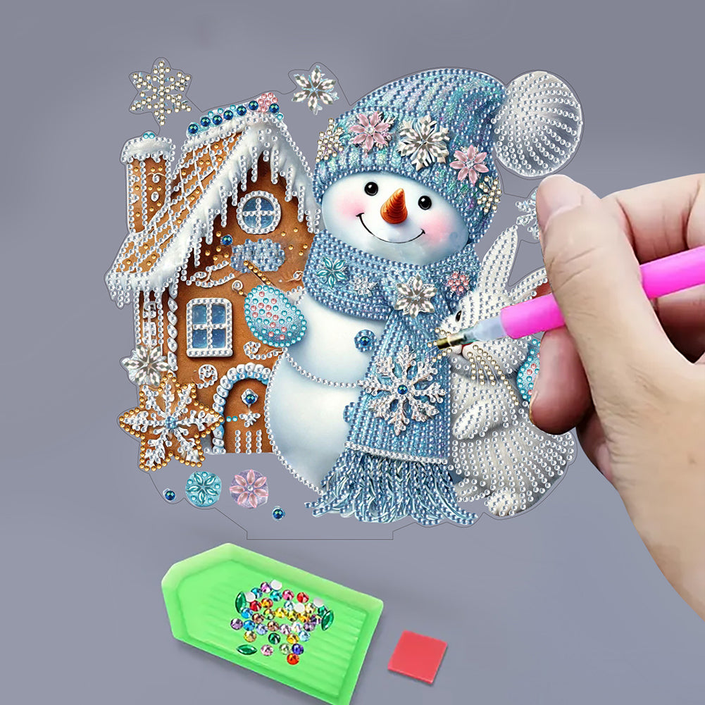 2D Flat Snowman Print DIY Desktop Diamond Art Kits for Home Office Desktop Decor