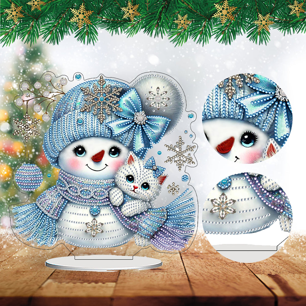 2D Flat Snowman Print DIY Desktop Diamond Art Kits for Home Office Desktop Decor