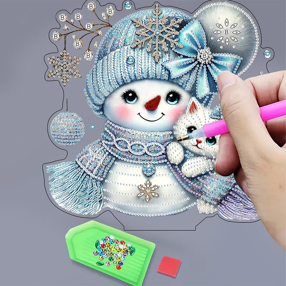 2D Flat Snowman Print DIY Desktop Diamond Art Kits for Home Office Desktop Decor