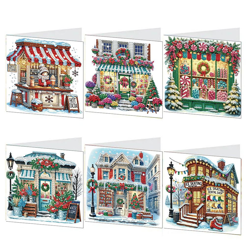 6PCS DIY Diamond Art Greeting Cards Xmas Designs for Festivals and Celebrations