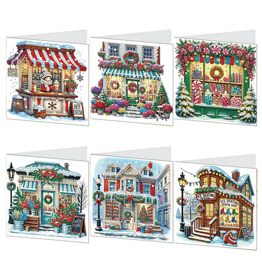 6PCS DIY Diamond Art Greeting Cards Xmas Designs for Festivals and Celebrations