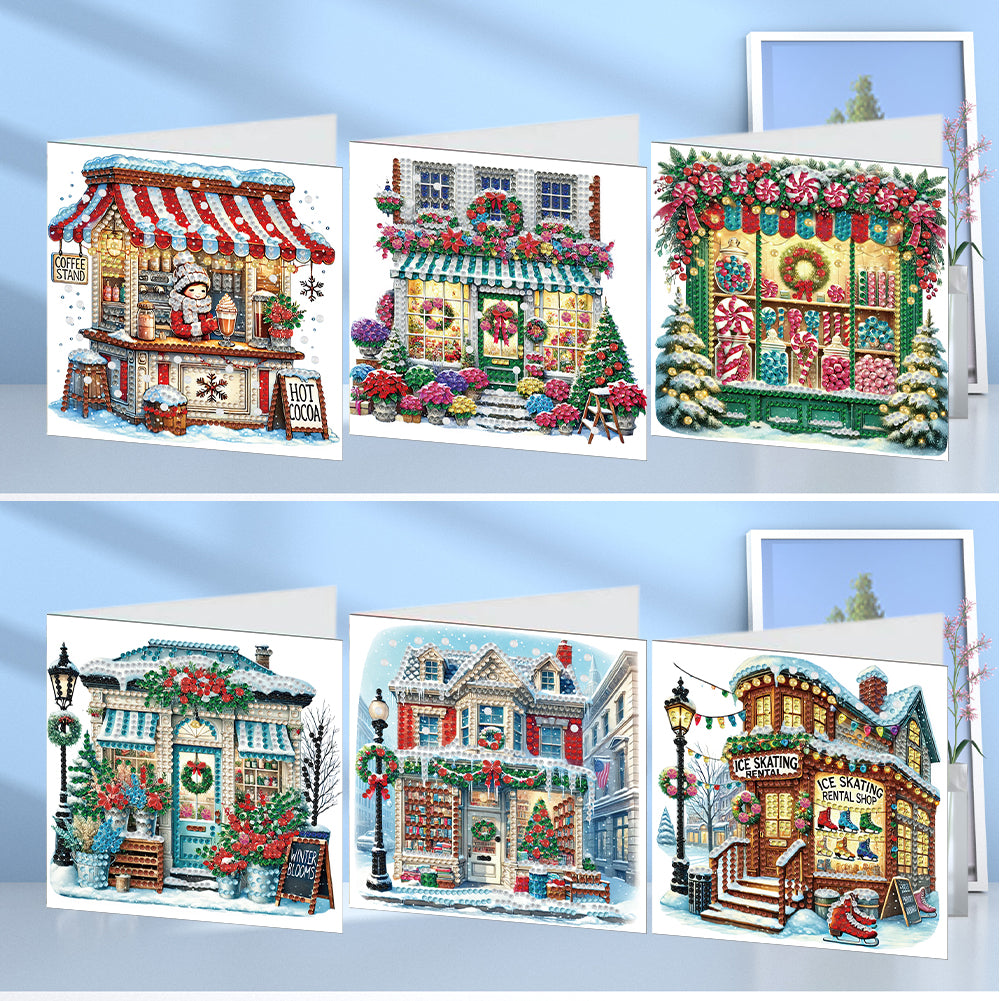 6PCS DIY Diamond Art Greeting Cards Xmas Designs for Festivals and Celebrations