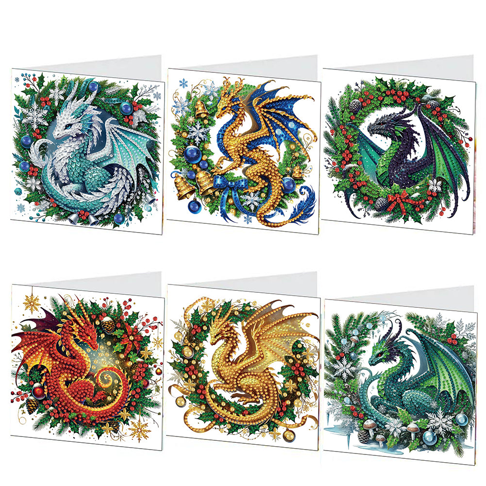 6PCS DIY Diamond Art Greeting Cards Xmas Designs for Festivals and Celebrations