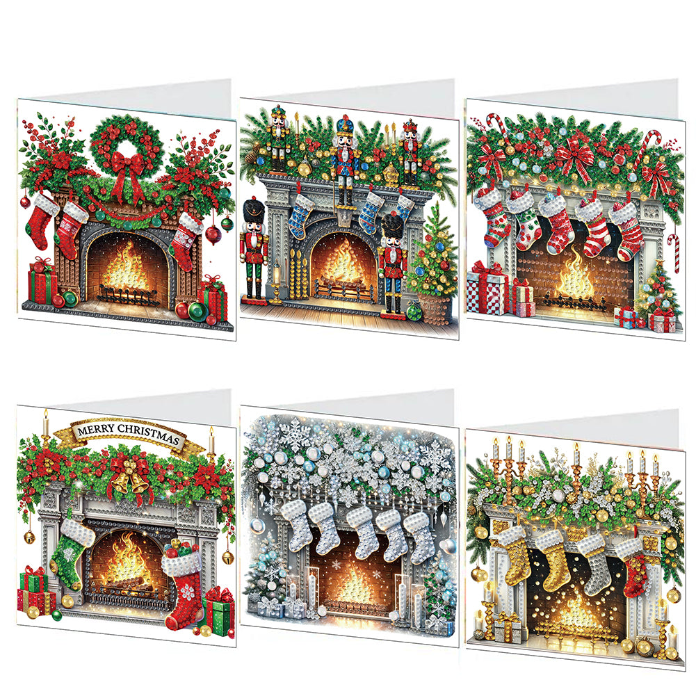 6PCS DIY Diamond Art Greeting Cards Xmas Designs for Festivals and Celebrations