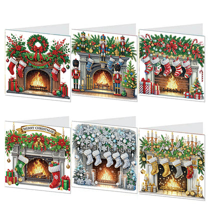 6PCS DIY Diamond Art Greeting Cards Xmas Designs for Festivals and Celebrations