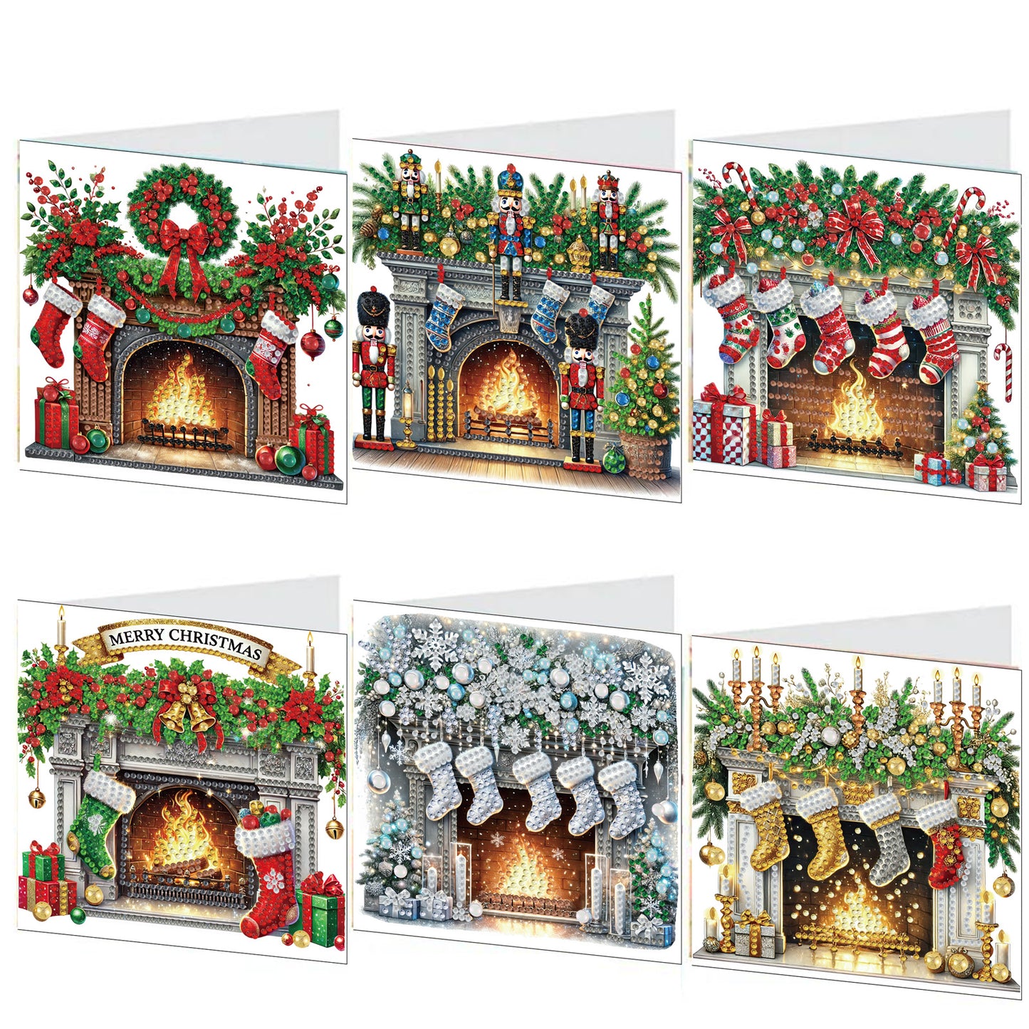6PCS DIY Diamond Art Greeting Cards Xmas Designs for Festivals and Celebrations