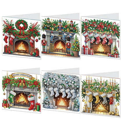 6PCS DIY Diamond Art Greeting Cards Xmas Designs for Festivals and Celebrations