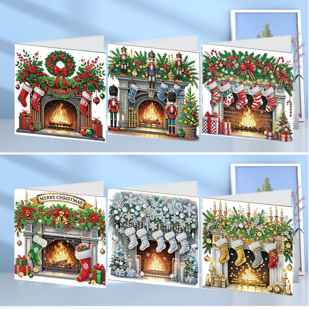 6PCS DIY Diamond Art Greeting Cards Xmas Designs for Festivals and Celebrations