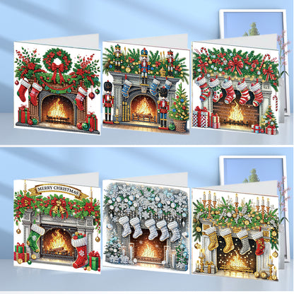 6PCS DIY Diamond Art Greeting Cards Xmas Designs for Festivals and Celebrations