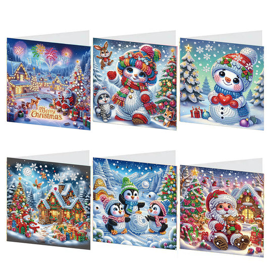 6PCS DIY Diamond Art Greeting Cards Xmas Designs for Festivals and Celebrations