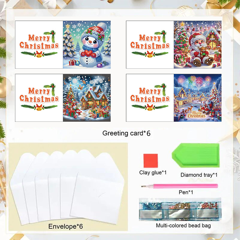 6PCS DIY Diamond Art Greeting Cards Xmas Designs for Festivals and Celebrations