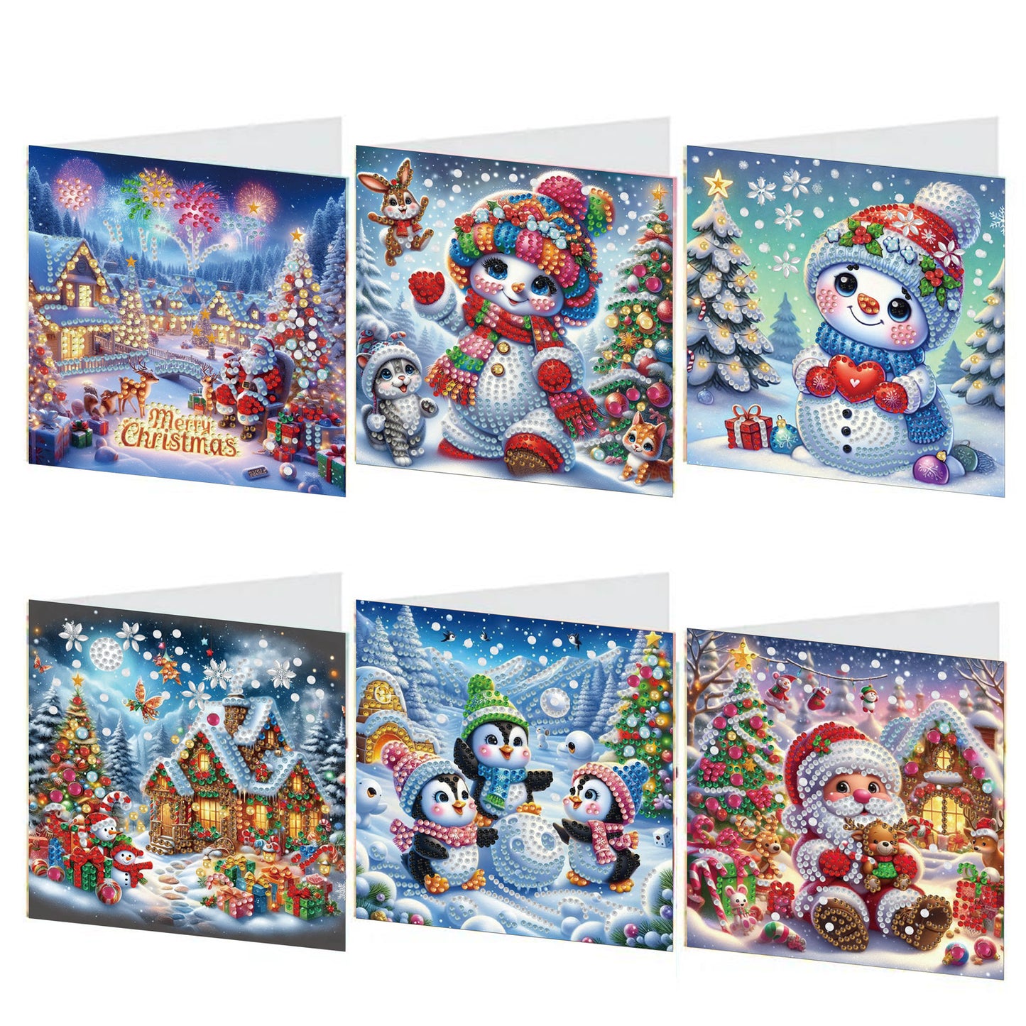 6PCS DIY Diamond Art Greeting Cards Xmas Designs for Festivals and Celebrations