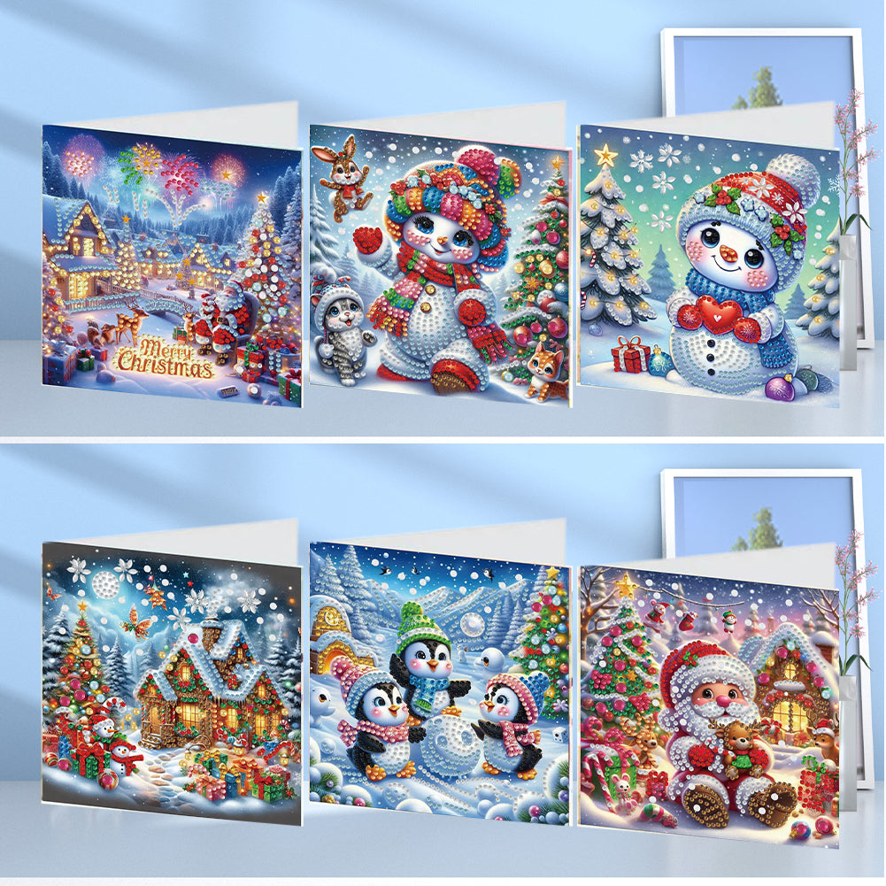 6PCS DIY Diamond Art Greeting Cards Xmas Designs for Festivals and Celebrations