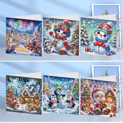6PCS DIY Diamond Art Greeting Cards Xmas Designs for Festivals and Celebrations