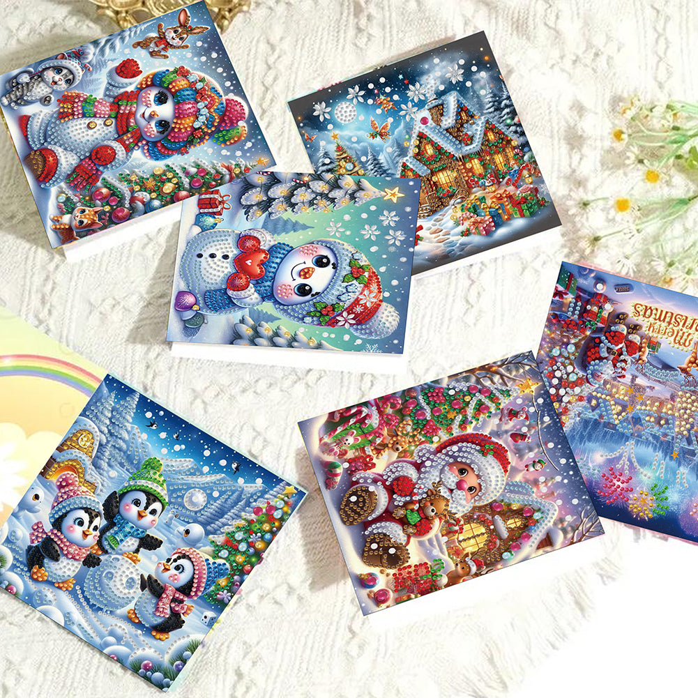 6PCS DIY Diamond Art Greeting Cards Xmas Designs for Festivals and Celebrations