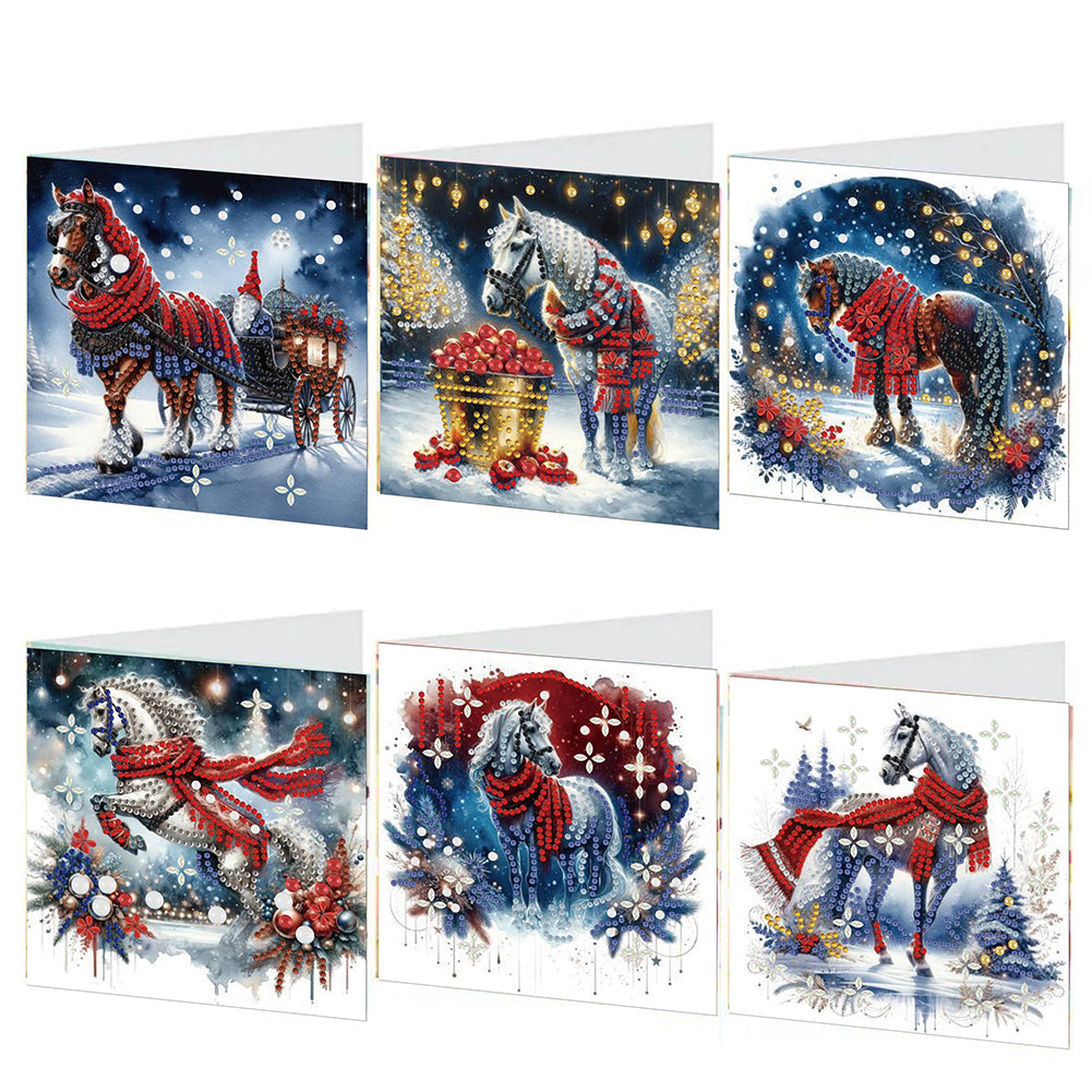 6PCS DIY Diamond Art Greeting Cards Xmas Designs for Festivals and Celebrations