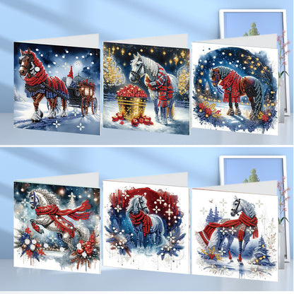 6PCS DIY Diamond Art Greeting Cards Xmas Designs for Festivals and Celebrations