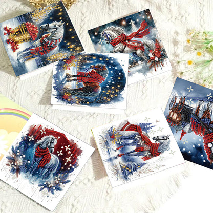 6PCS DIY Diamond Art Greeting Cards Xmas Designs for Festivals and Celebrations