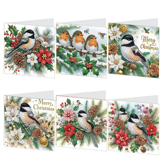 6PCS DIY Diamond Art Greeting Cards Xmas Designs for Festivals and Celebrations