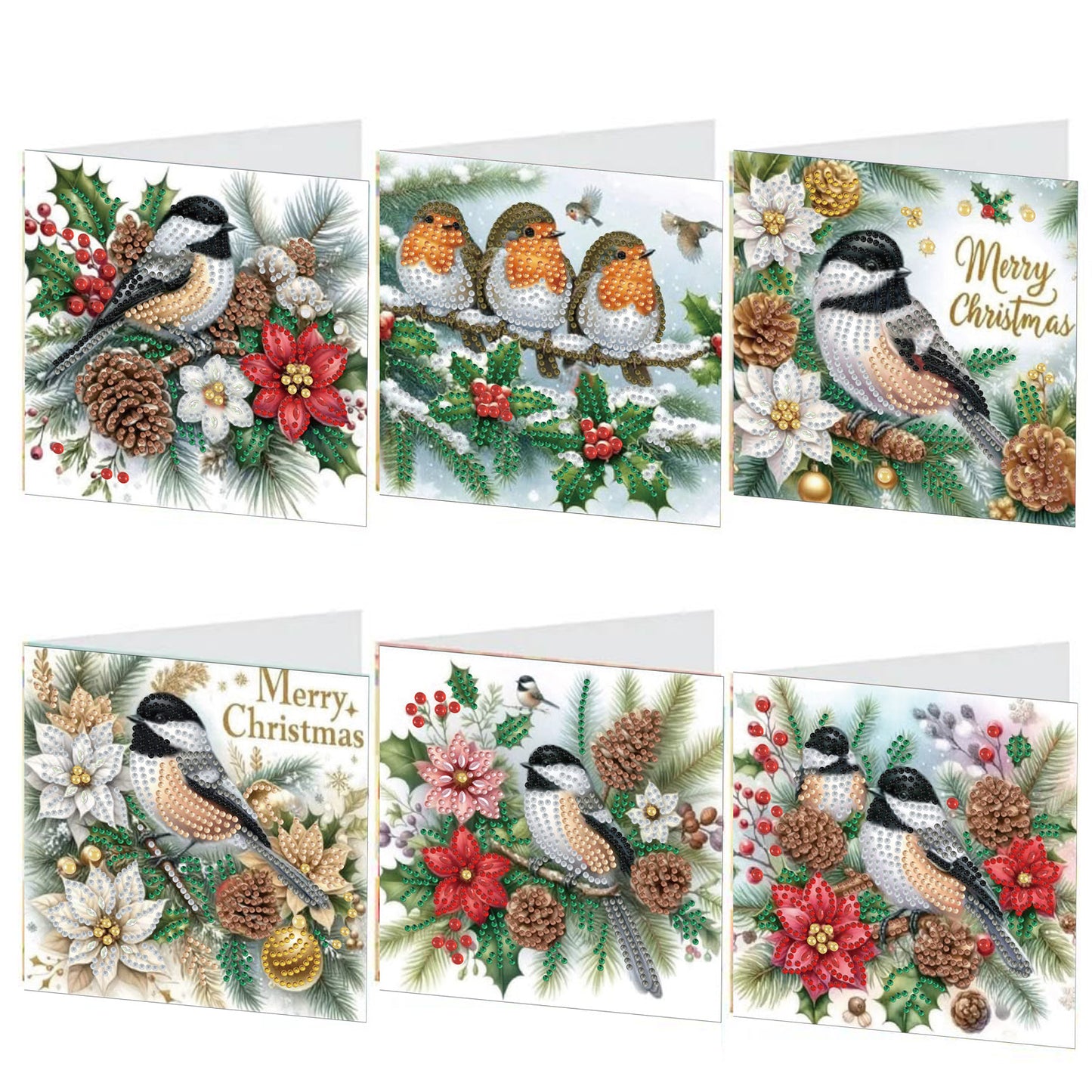 6PCS DIY Diamond Art Greeting Cards Xmas Designs for Festivals and Celebrations