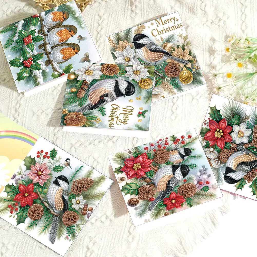 6PCS DIY Diamond Art Greeting Cards Xmas Designs for Festivals and Celebrations