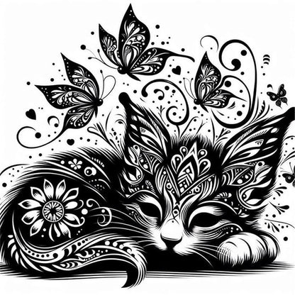 Cut Shadow-Cat And Butterfly - 11CT Stamped Cross Stitch 40*40CM