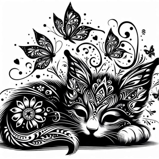 Cut Shadow-Cat And Butterfly - 11CT Stamped Cross Stitch 40*40CM