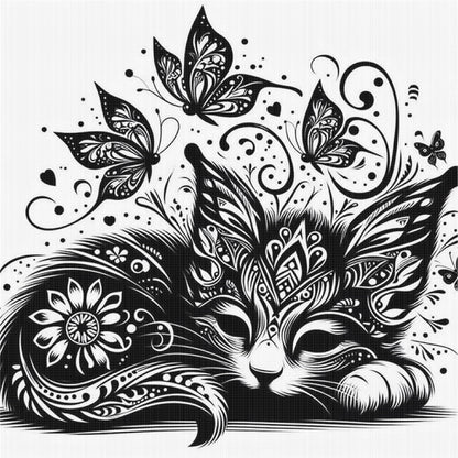 Cut Shadow-Cat And Butterfly - 11CT Stamped Cross Stitch 40*40CM