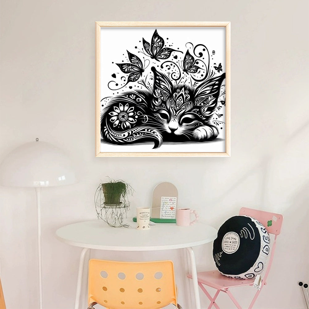 Cut Shadow-Cat And Butterfly - 11CT Stamped Cross Stitch 40*40CM