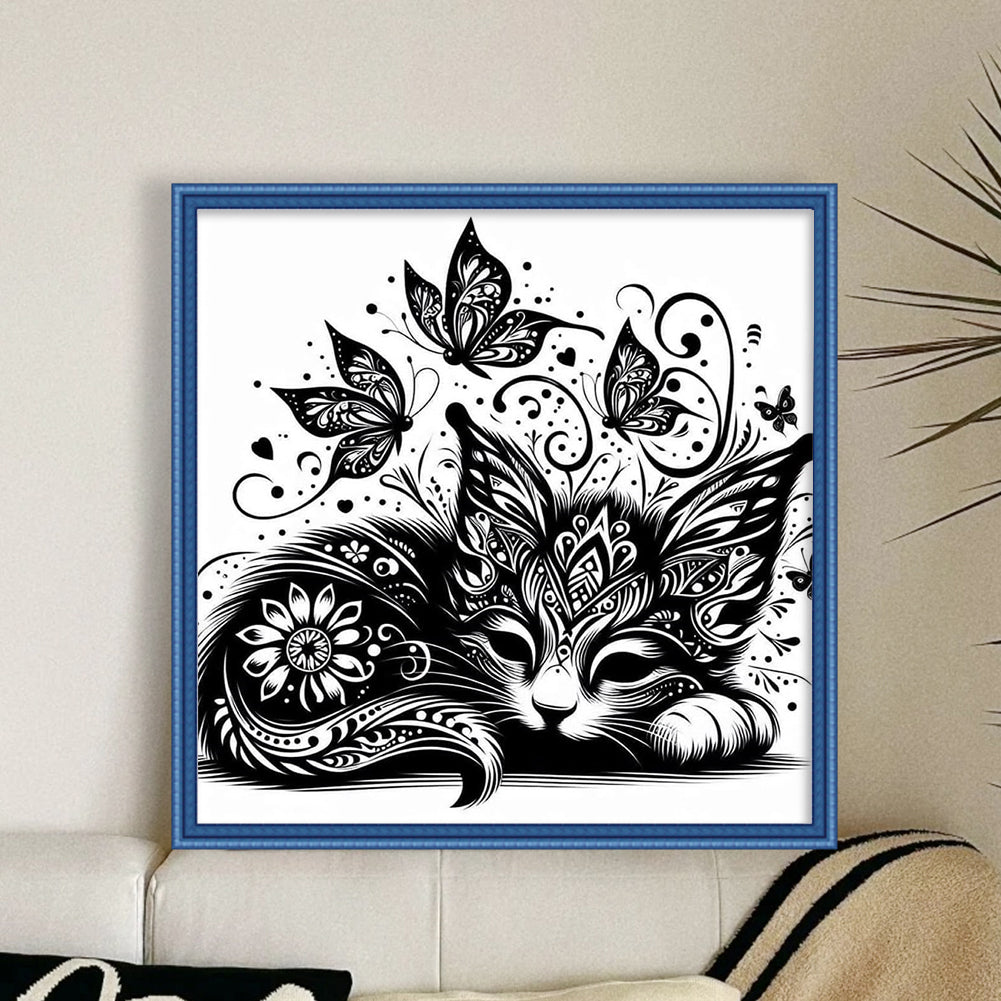 Cut Shadow-Cat And Butterfly - 11CT Stamped Cross Stitch 40*40CM