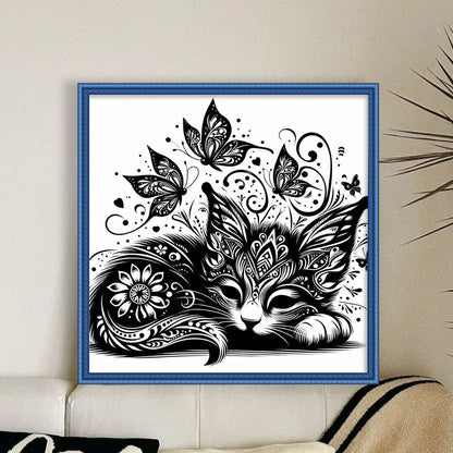 Cut Shadow-Cat And Butterfly - 11CT Stamped Cross Stitch 40*40CM