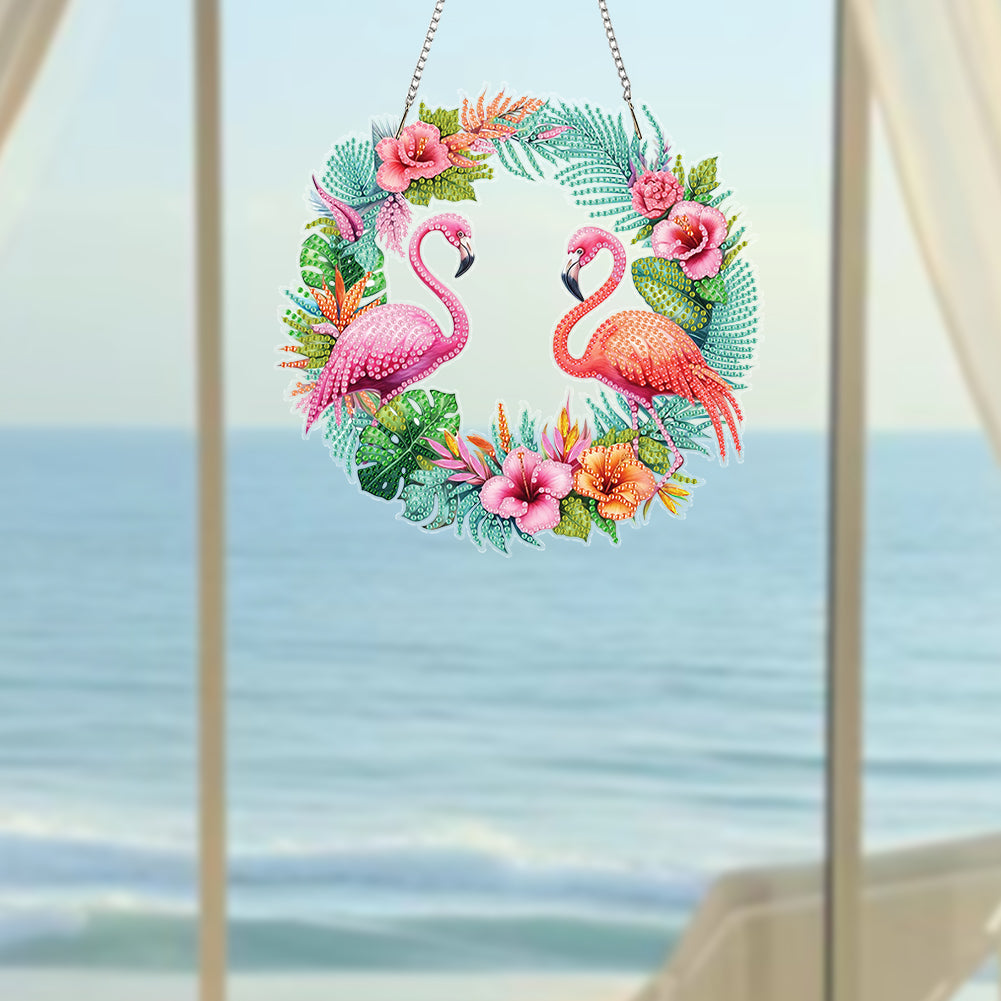 Wreath Acrylic 2D Flat DIY Diamond Art Pendant Window Hanging Art for Home Decor