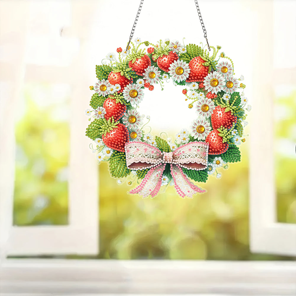 Wreath Acrylic 2D Flat DIY Diamond Art Pendant Window Hanging Art for Home Decor