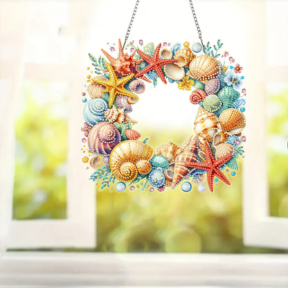 Wreath Acrylic 2D Flat DIY Diamond Art Pendant Window Hanging Art for Home Decor