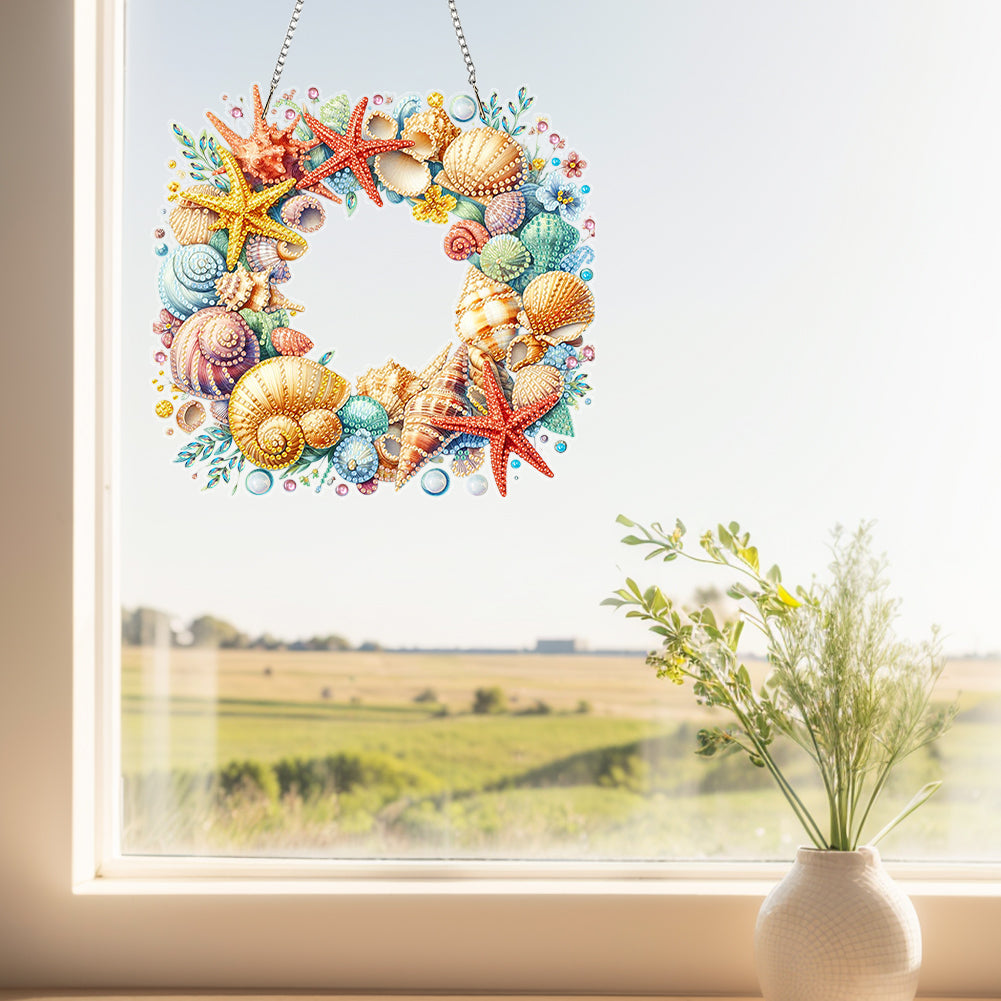 Wreath Acrylic 2D Flat DIY Diamond Art Pendant Window Hanging Art for Home Decor