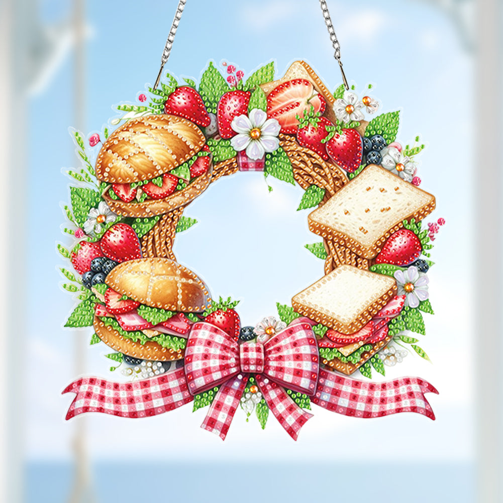 Wreath Acrylic 2D Flat DIY Diamond Art Pendant Window Hanging Art for Home Decor