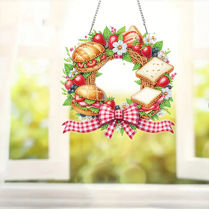 Wreath Acrylic 2D Flat DIY Diamond Art Pendant Window Hanging Art for Home Decor