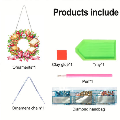 Wreath Acrylic 2D Flat DIY Diamond Art Pendant Window Hanging Art for Home Decor