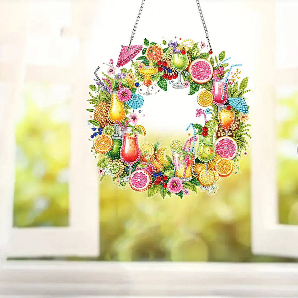 Wreath Acrylic 2D Flat DIY Diamond Art Pendant Window Hanging Art for Home Decor