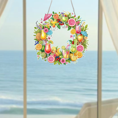 Wreath Acrylic 2D Flat DIY Diamond Art Pendant Window Hanging Art for Home Decor