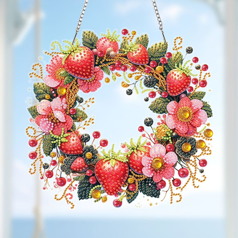 Wreath Acrylic 2D Flat DIY Diamond Art Pendant Window Hanging Art for Home Decor