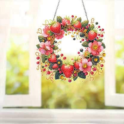 Wreath Acrylic 2D Flat DIY Diamond Art Pendant Window Hanging Art for Home Decor