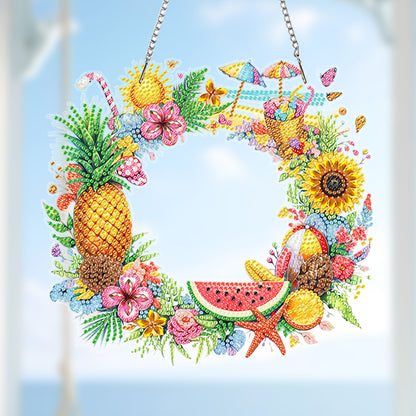 Wreath Acrylic 2D Flat DIY Diamond Art Pendant Window Hanging Art for Home Decor