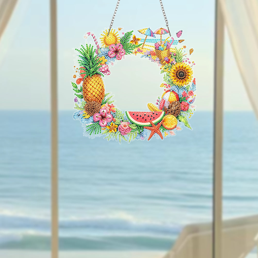 Wreath Acrylic 2D Flat DIY Diamond Art Pendant Window Hanging Art for Home Decor